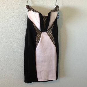Mystic Black, Gold, and White Strapless Dress